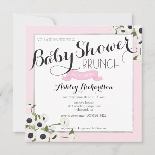 Roze Baby shower Brunch Uitnodiging (Voorkant)