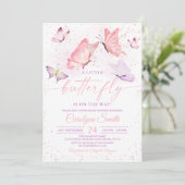 Roze Baby shower Butterfly Kaart (Staand voorkant)