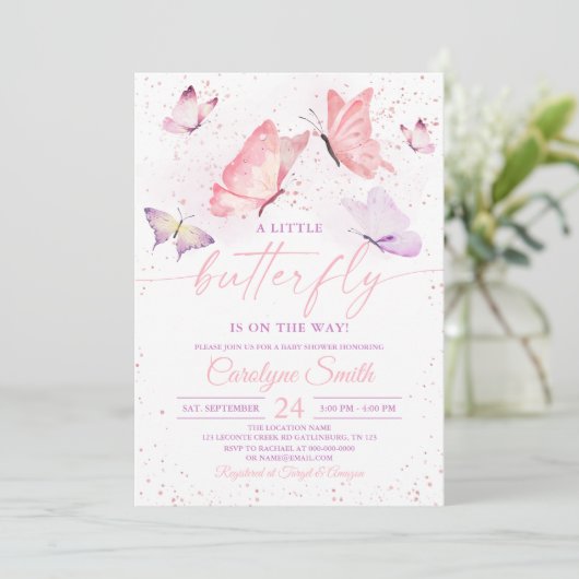 Roze Baby shower Butterfly Kaart (Staand voorkant)