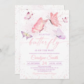 Roze Baby shower Butterfly Kaart (Voorkant / Achterkant)