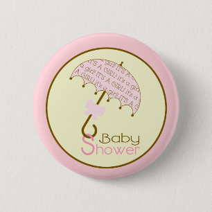 Roze Baby shower Button - Umbrella
