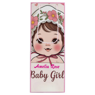 Roze baby shower cadeautas tas met waterverf bloem