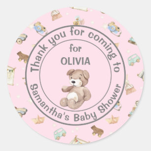Roze baby shower cadeautje voor meisje, dank je we ronde sticker
