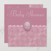 Roze Baby shower  Cameo & Pearls Kaart (Voorkant / Achterkant)