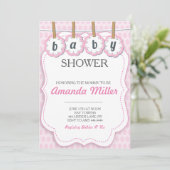 Roze Baby shower clothespin uitnodigingen (Staand voorkant)
