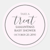 Roze Baby shower Cute Calligraphy Script Treat Ronde Sticker (Voorkant)