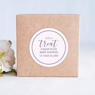 Roze Baby shower Cute Calligraphy Script Treat Ronde Sticker