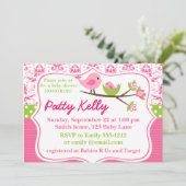 Roze Baby shower Damask Kaart (Staand voorkant)