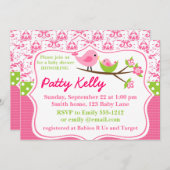 Roze Baby shower Damask Kaart (Voorkant / Achterkant)