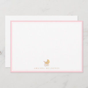 Roze Baby shower dank je plat Notitiekaartje