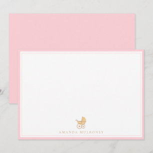 Roze Baby shower dank je plat Notitiekaartje