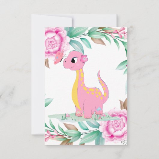 Roze Baby shower Dinosaur Girl Bedankkaart (Achterkant)