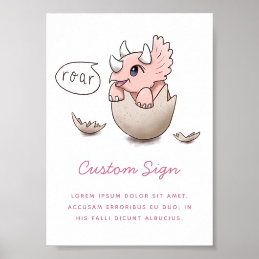 Roze Baby shower Dinosaur Girl Poster (Voorkant)