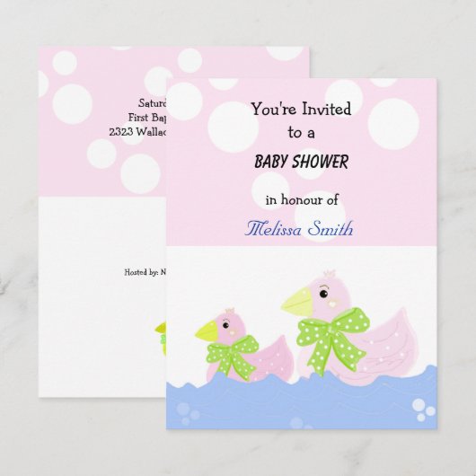Roze Baby shower Duck Kaart (Voorkant / Achterkant)