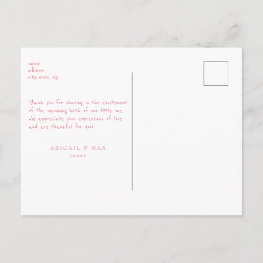 Roze Baby shower Echografie Dank u Briefkaart (Achterkant)