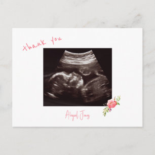 Roze Baby shower Echografie Schattige lettertype D Briefkaart