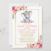 Roze Baby shower Elephant Gold Lijst Kaart (Voorkant)