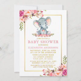 Roze Baby shower Elephant Gold Lijst Kaart