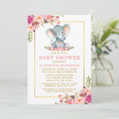 Roze Baby shower Elephant Gold Lijst Kaart (Staand voorkant)