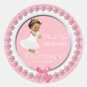 Roze Baby shower Etnische Prinses Douche Favor Ronde Sticker