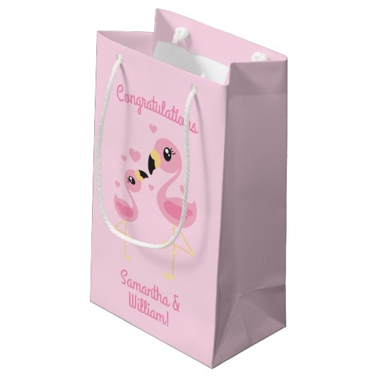 Roze Baby shower Flamingo Klein Cadeauzakje (Achterkant Gekanteld)