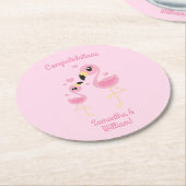Roze Baby shower Flamingo Ronde Kartonnen Onderzetter (Gebogen)