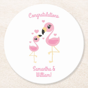 Roze Baby shower Flamingo Ronde Kartonnen Onderzetter