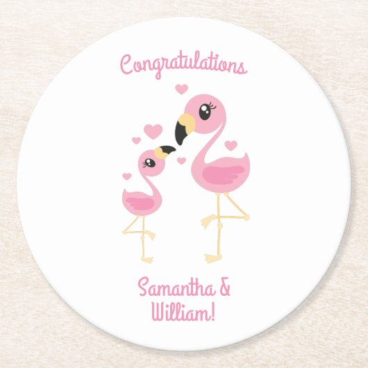 Roze Baby shower Flamingo Ronde Kartonnen Onderzetter (Voorkant)