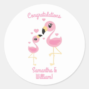 Roze Baby shower Flamingo Ronde Sticker
