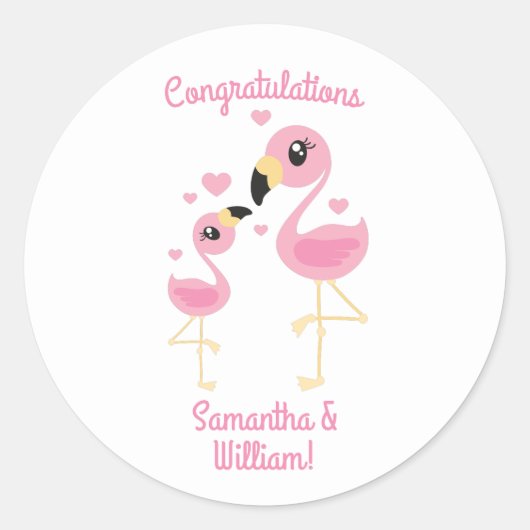 Roze Baby shower Flamingo Ronde Sticker (Voorkant)