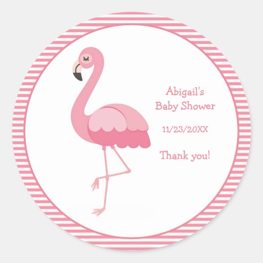 Roze Baby shower Flamingo Ronde Sticker (Voorkant)