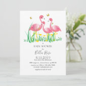 Roze Baby shower Flamingos Invite Kaart (Staand voorkant)