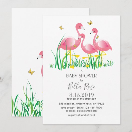 Roze Baby shower Flamingos Invite Kaart (Voorkant / Achterkant)