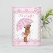 roze Baby shower Floral Umbrella EAA Kaart (Staand voorkant)