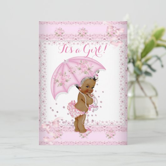 roze Baby shower Floral Umbrella EAA Kaart (Staand voorkant)