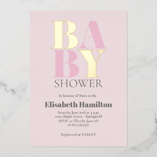 Roze Baby shower Folie Uitnodiging (Voorkant)