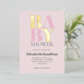 Roze Baby shower Folie Uitnodiging (Staand Voorkant)