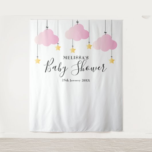 Roze Baby shower Foto Booth Backdrop Wandkleed (Voorkant)