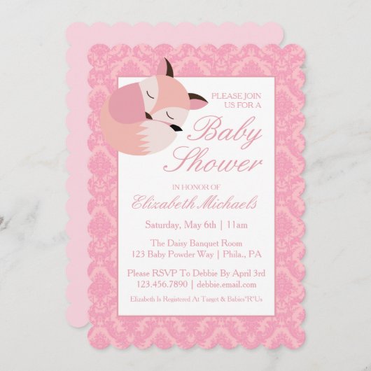Roze Baby shower Fox Kaart (Voorkant / Achterkant)