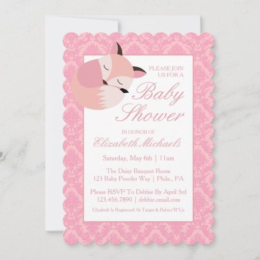 Roze Baby shower Fox Kaart (Voorkant)