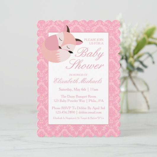 Roze Baby shower Fox Kaart (Staand voorkant)