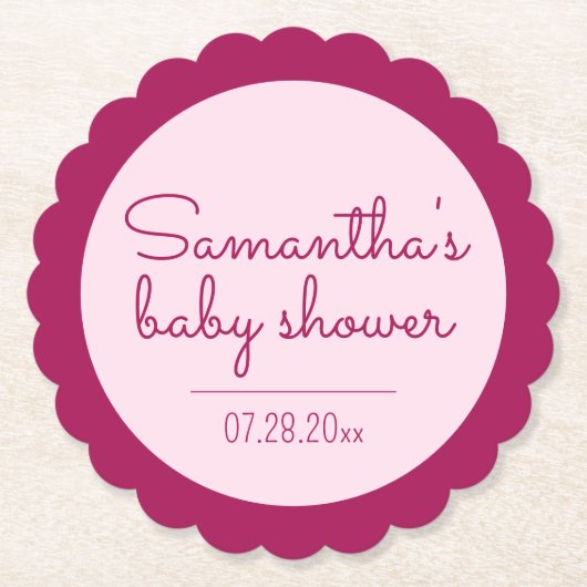 Roze Baby shower geschulpte Onderzetters (Voorkant)