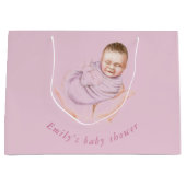 Roze Baby shower Gift Bag - Persoonlijke naam Groot Cadeauzakje (Voorkant)