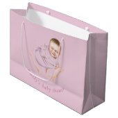 Roze Baby shower Gift Bag - Persoonlijke naam Groot Cadeauzakje (Voorkant Gekanteld)