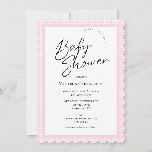 Roze Baby shower Gingham Kaart (Voorkant)