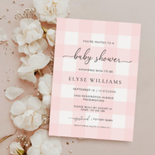 Roze Baby shower Gingham Kaart