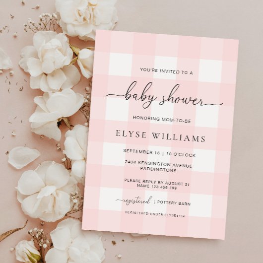 Roze Baby shower Gingham Kaart