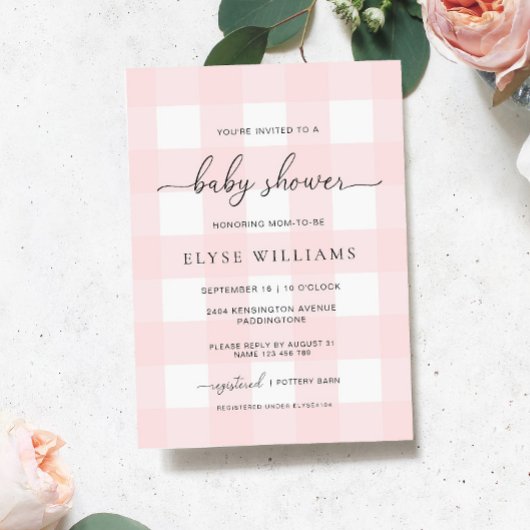 Roze Baby shower Gingham Kaart