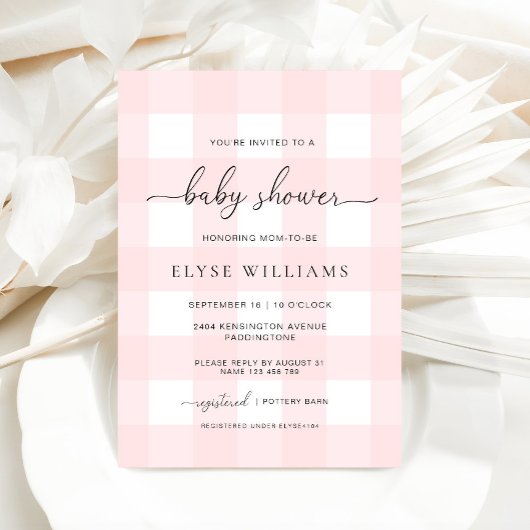 Roze Baby shower Gingham Kaart