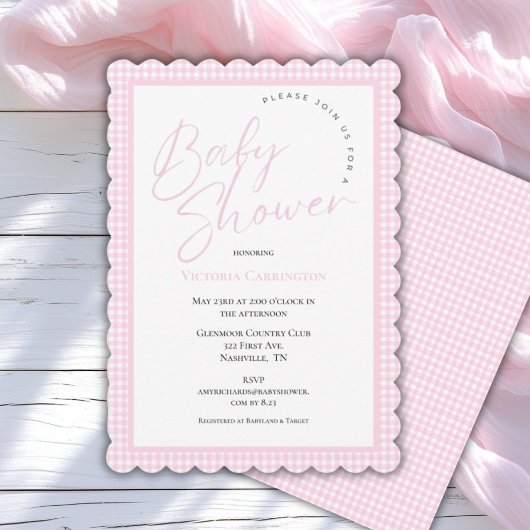 Roze Baby shower Gingham Kaart